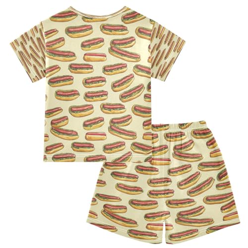Pajama Sets Short Sleeve Hot Dog Pattern Soft Cotton Summer Sleepwear 2 Piece PJS Size 5-14T2