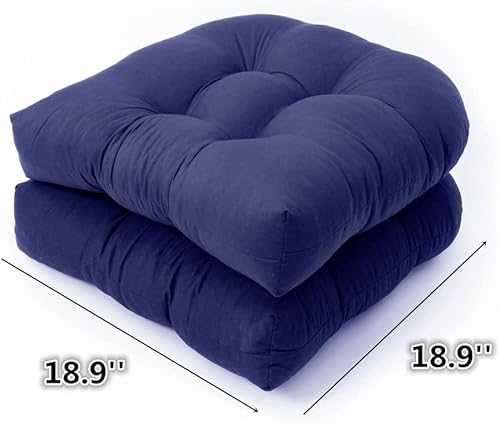Miniatura 4 de Juego de 2 cojines para sillas mecedoras en forma de U, suaves y gruesos, para interiores y exteriores, 18.9 x 18.9 pulgadas (azul marino)