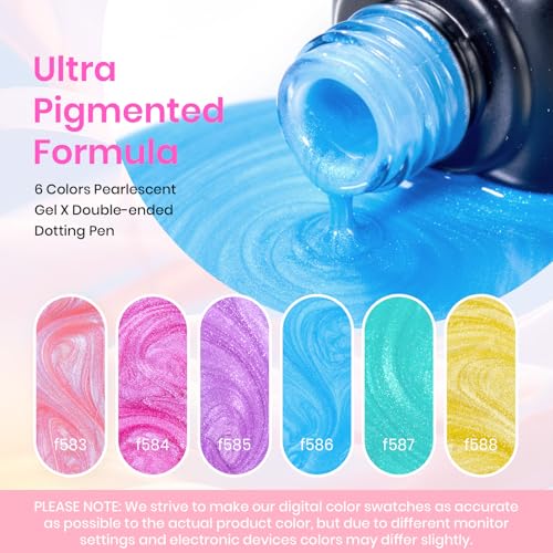 Image of Beetles Pearl Gel Nail Polish Set, 6 Colors Rainbow Shimmer Gel Nail Polish | Pink Yellow Green Purple Blue Iridescent Gel Creates Mermaid-Style Swirl, Shell Thread Nail Art