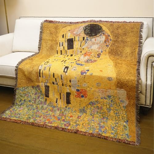 JQZ Kiss by Gustav Klimt Cobertor com borla, pintura mundialmente famosa, adequado para todas as est