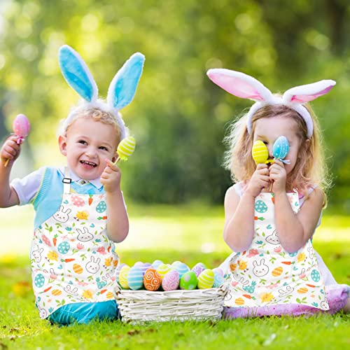 Easter Kids Apron With Pocket, Cute Rabbit Bunny Children Apron With Adjustable Neck Strap For Boys Girls, Waterproof Colourful Eggs Birds Toddler Apron For Baking Kitchen Painting Party, Kids Gift #TOP1