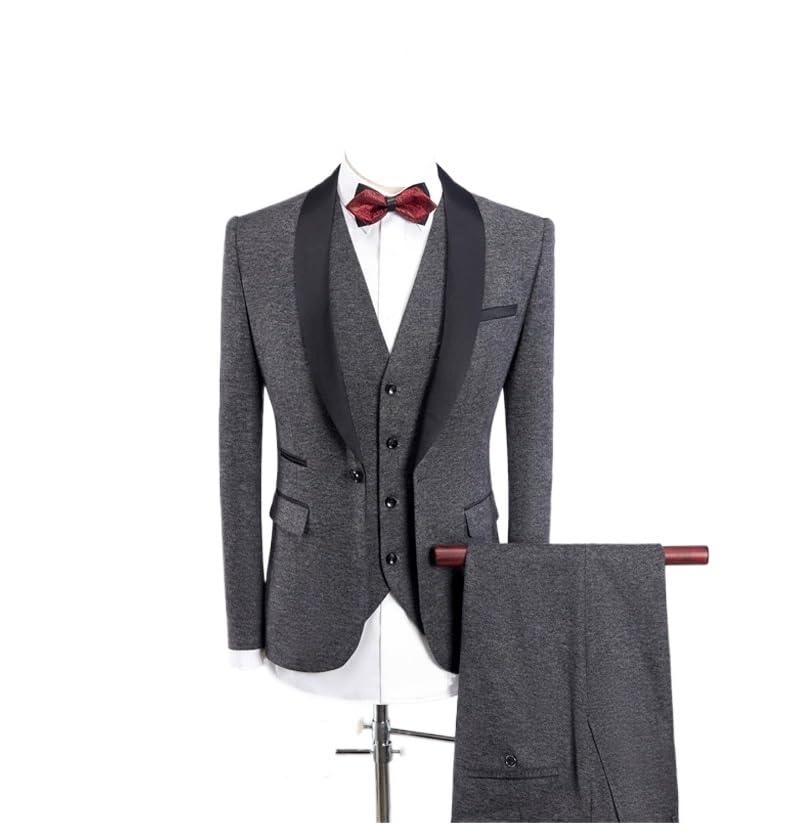 Business Suit for Men Slim Fit 3 Piece Tuxedo Set with Pants Vest Formal Wear for Wedding Office Prom Look(Gray,XXX-Large)