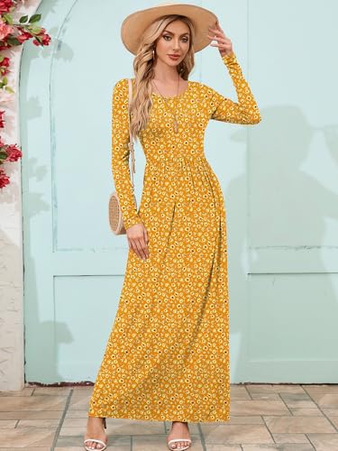 Image of DEARCASE Women's Maxi Dress Long Sleeve Crewneck Empire Waist Long Dresses