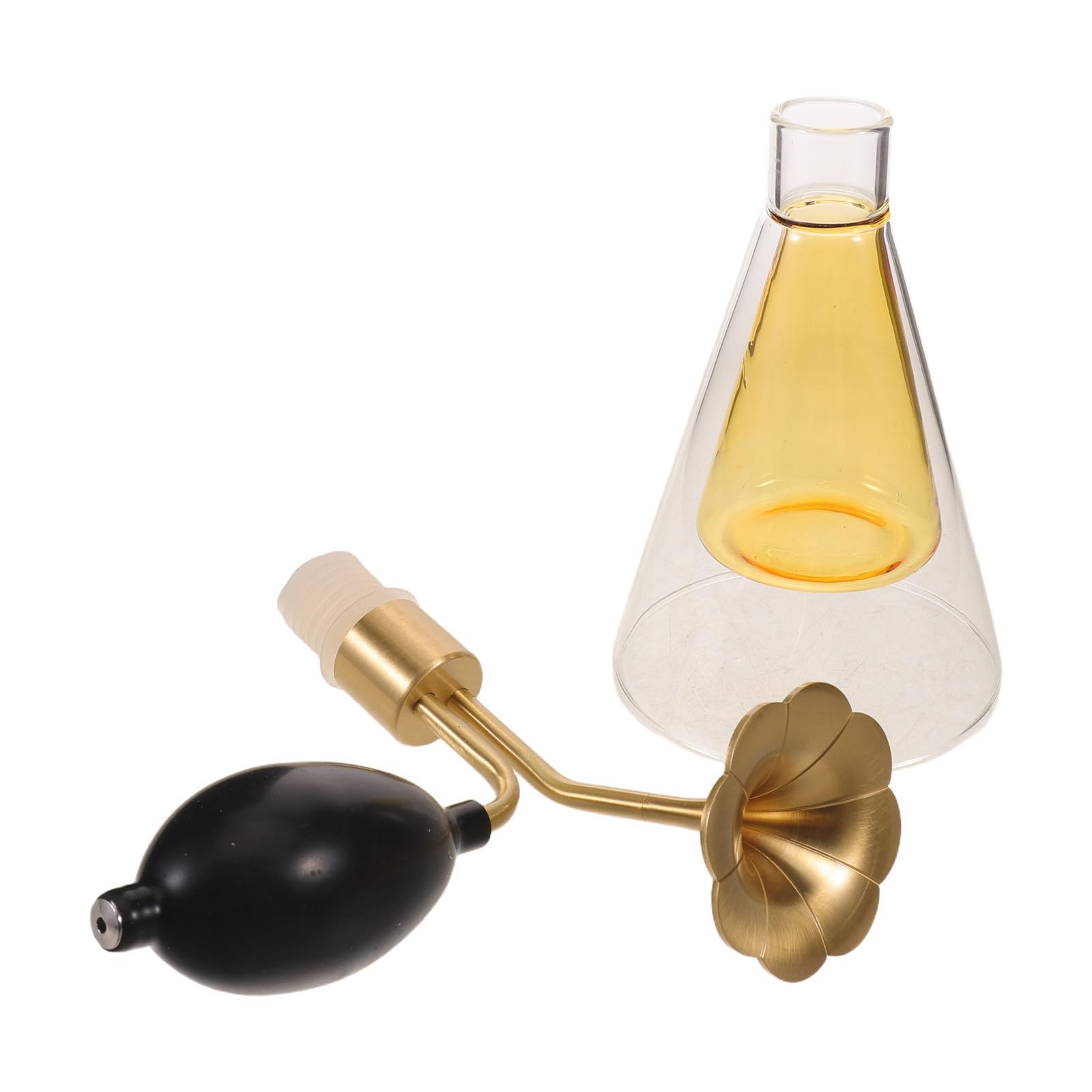 Cabilock Flacone Profumato in Vetro Oro 90ml con Pompa Corta in Rame | Design Retrò, Ugello Floreale e Testa a Imbuto in Ottone, per Vanità e Spa Aromatica