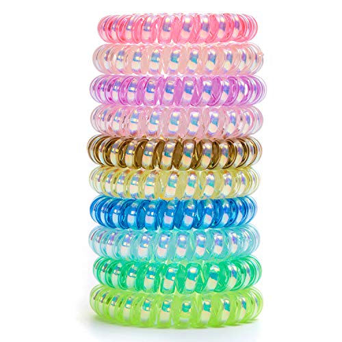Ordermore Spiral Hair Ties,Colorful Coil Hair Ties, Phone Cord Hair Ties, Waterproof Hair Coils for Women Girls - 10 Pcs (Multi Color)