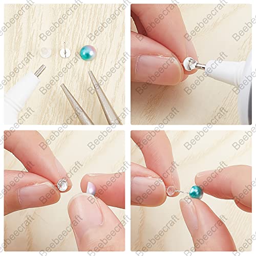 Beebeecraft 1 Box 20Pcs Flat Pad Earring Studs 925 Sterling Silver Cabochon Earring Blanks Bezel Post with 50Pcs Plastic Ear Nuts for DIY Earrings Jewellery Making (Tray: 4mm/0.16in) - Image 4