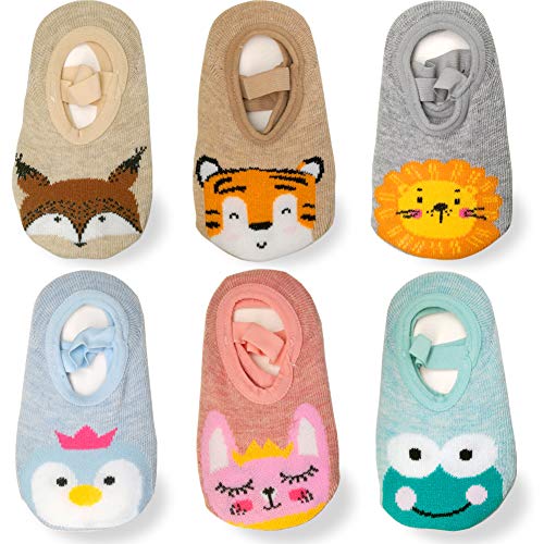 6 Pairs Baby Anti Slip Non Skid Socks with Grips for Toddler Girls Boys (Tiger, 0-12 months)