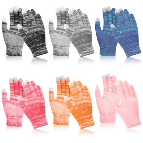 Image of 6 Pairs Kids Winter Gloves Knit Gloves for Kids Children Stretchy Double Yarn Touchscreen Mittens for Boys and Girls