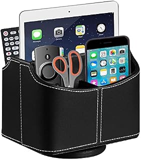 Laikesj PU Leather 360 Degree Rotatable Remote Control, Controller Storage Box, Rotating TV Guide/Mail/Media Desktop Storage Box and Caddy Holder (Black)