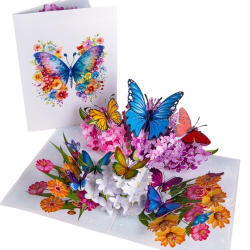 Pop Up Flower Greeting Card with Butterfly for Birthdays, Thank You, Get Well or Any Occasion by...