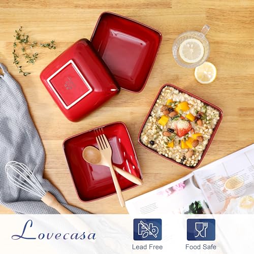 LOVECASA 4-teilige Steingut Müslischalen für 4-12 Personen, 790 ml (15,2 x 6 cm), Rot, | spülmaschinenfest, Suppen-, Salat- & Weihnachtsgerichte geeignet, ideal für Frühstück & Weihnachtsessen