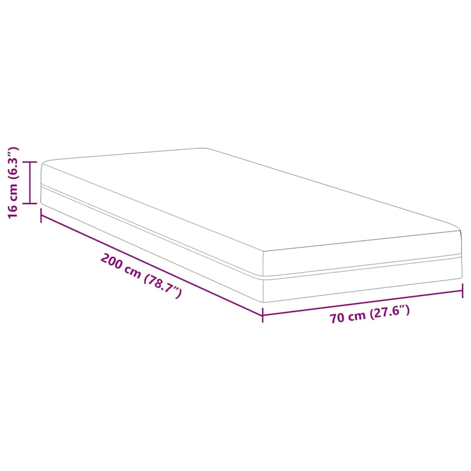 Materac z pianki memory, 70 x 200 cm, średni, Öko-Tex | 3-strefowa komfortowa pianka, oddychająca, nadająca się do prania poszewka, antypoślizgowa