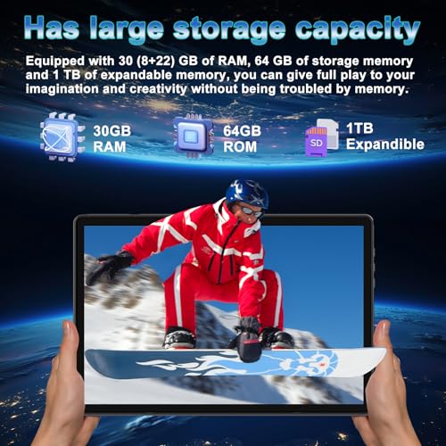 Image of DMOAO Tablet, 2026 Android 15 Tablet with Gemini AI, 10.1 Inch FHD Display, 30GB RAM 64GB ROM /1TB TF, 6000mAh Battery, Octa-Core 2.0GHz, Widevine L1, 2 in 1 Tablets with Keyboard Mouse(Black)