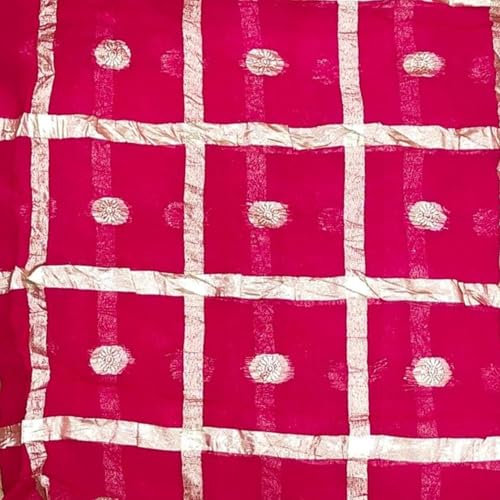 Image of Women's Pure Viscose Georgette Checks Zari Fabric Jaipuri Saree with Matching Blouse
