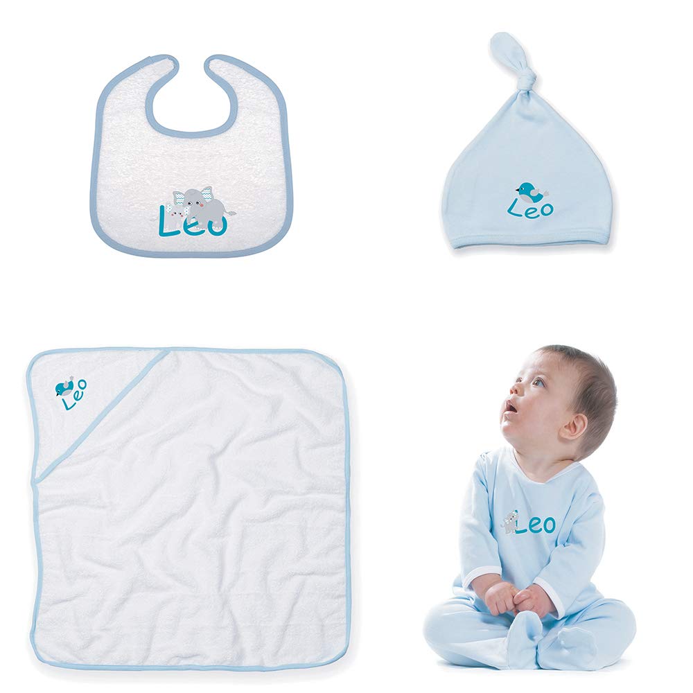 Pack Naissance Garçon - Bavoir - Bonnet - Body - Sortie de Douche Personnalisés