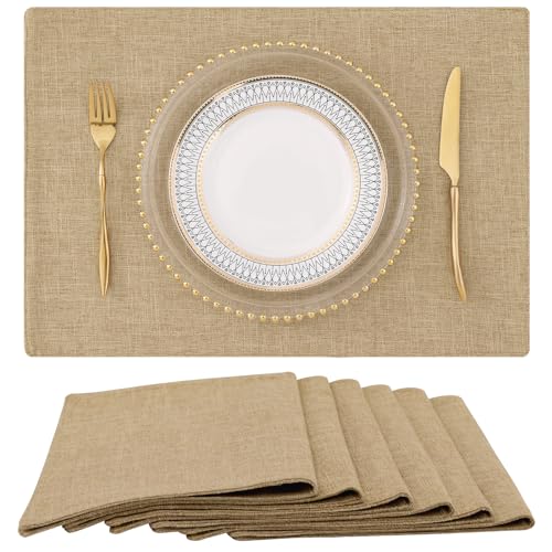 homing Cotton Linen Placemats Set of 6, Cloth Washable Farmhouse Dining Table Mats for Indoors & Outdoors, Easy to Clean, Linen, 13 x 19 Inch