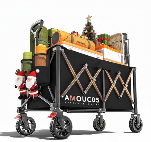 Wagons Carts Foldable, 350LBS Collapsible Wagon with 360° Rotating Wheels, Brakes, and Side Pocket, Large Capacity 160L Wagon Cart for Shopping, Park, Camping and Outdoor Use