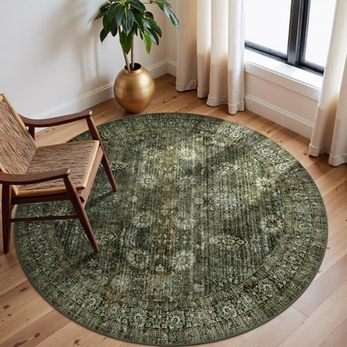Tapete redondo Zealude 5 ft verde boho lavable miniatura 1