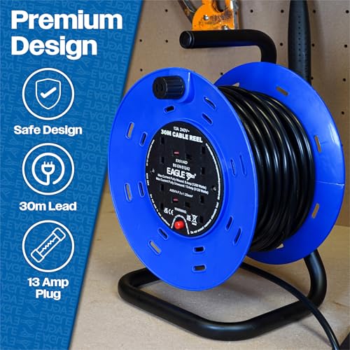 Enrollador de cable Eagle Restable con 4 tomas UK y estructura metálica resistente 4