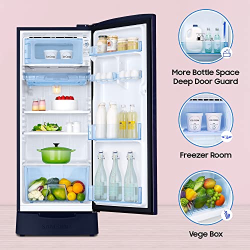 Image of Samsung 183 L 2 Star Digital Inverter Direct-Cool Single Door Refrigerator (RR20C2Z226U /NL, Mystic Overlay Blue, Base Stand Drawer)