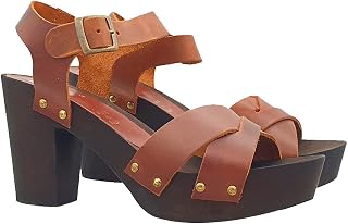 Women's sandals with open toe crossed straps wide heel - Made in Italy - MY140 MARRONE (7 US, BROWN)