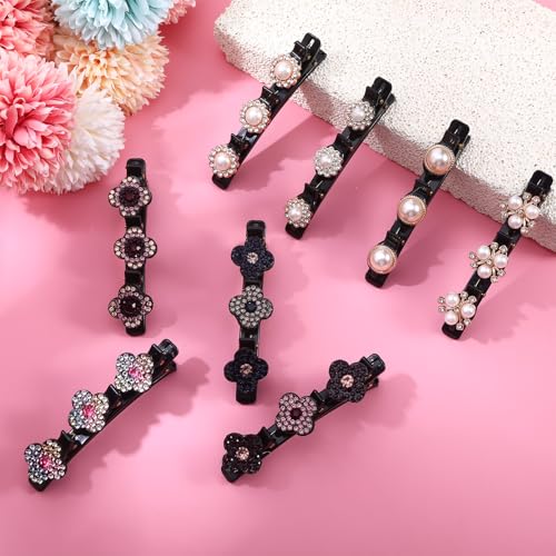 Set de 8 pinzas trenzadas para cabello con piedras y perlas miniatura 7