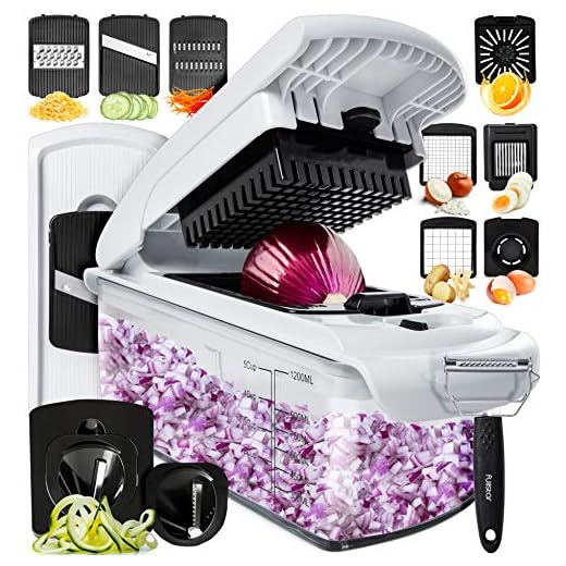 Fullstar Vegetable Chopper Dicer Mandoline Slicer - Food Chopper Vegetable Spiralizer Vegetable Slicer - Onion Chopper Salad Chopper Veggie Chopper Vegetable Cutter Food Slicer 11 Blades