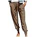 Zilosconcy Pantaloni a gamba larga, da donna, per il tempo libero, estivi, motivo leopardato, pantaloni sportivi, marrone, XXXXXL