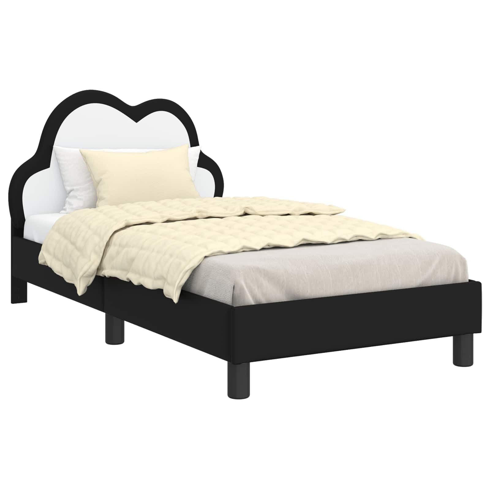 Marco de cama juvenil negro 80 x 160 cm con somier y bolsillos de almacenamiento, moderna cama individual para habitación de niños, habitación juvenil y espacios pequeños