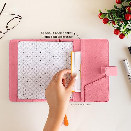 Image of NEORAH - B6 Notebook SLEEVE with SNAP Button - [ SLEEVE ONLY ]|Vegan Leather|Office Diary Holder with Penloop| 2 Front & 1 Back Pocket | 6 Card Slots |2 BookMarks - Fits any B6 Softcover - PINK