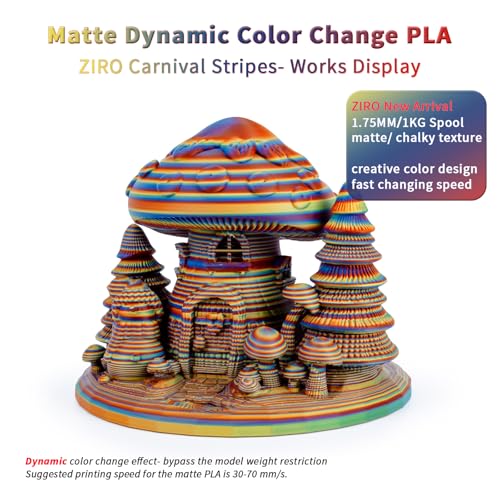 Image of ZIRO Rapid Color Changing PLA, Matte Twist Effect Multi-Color Filament 1.75mm, Dyanmic Rainbow 3D Printer Filament, Fast Color Change Matte PLA Stripes Series, Fit Most 3D Printer,Carnival Stripes