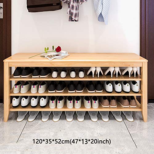 Door Change Shoe Bench-3-Tier Bamboo Shoe Organizer,Nordic Stool Solid Wood Shoe Rack Long Bench,Bamboo Shoe Rack Bench,B,120 * 35 * 52cm(47 * 13 * 20inch)