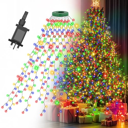 Gcstnn Christmas Tree Lights, 2m * 16 Lines 400 LEDs Fairy Lights Mains Powered with 8 Light Modes,Memory & Timing Function,Waterproof for 1.5-3M(5-10ft) Christmas Tree Indoor and Outdoor-Multicolor