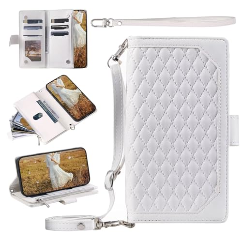 Beajew Funda Compatible con LG K40, Funda Tapa Libro Movil de Cuero PU,[Protección Completa] [Ranura Tarjeta][Función Soporte] [Cinturón de Mano] Flip Billetera Funda Cuero Blanco