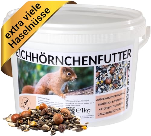 Canifee - Eichhörnchenfutter 1 kg artgerechtes Wildtierfutter als ganzjährige Futtermischung - Ganzjahresfutter mit der extra Portion Haselnüsse - auch für Streifenhörnchen