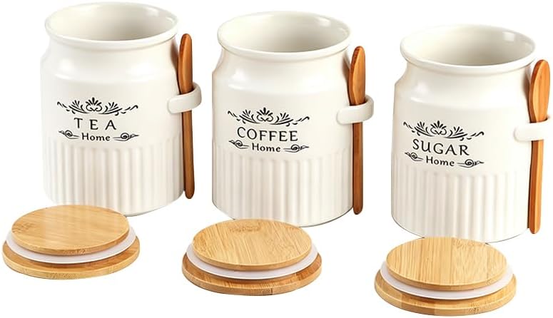 Ceramic Kitchen Canister Set of 3 Airtight Storage Jars