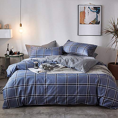 BSTLY Ropa de Cama de algodón de Rayas Simples (con Cremallera, Funda de Almohada) Contiene 4...