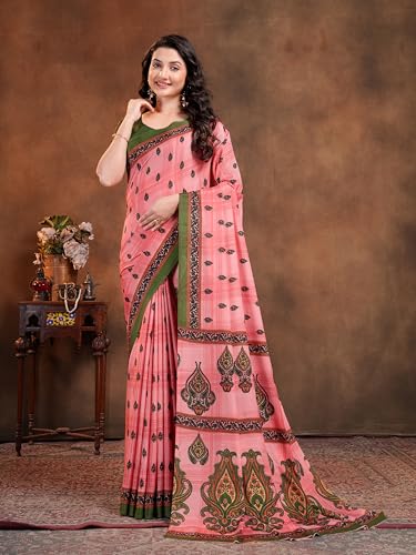 Image of Garden Vareli Floral Booti Print Crepe Saree With Unstitched Blouse Piece