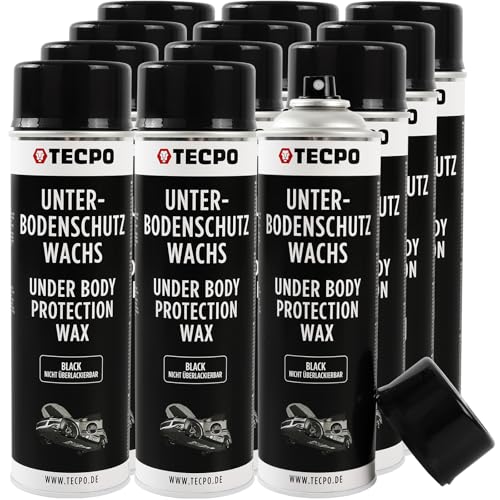TECPO Wachs Unterbodenschutz Spray, 12x 500ml Unterbodenschutzwachs Karosserieschutz Wachsunterbodenschutz Steinschlagschutz Wax Schutzwachs Rostschutz Wachskorrosionsschutz