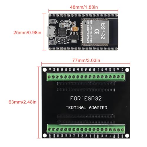 Image of 3 Set ESP32 ESP-32D Development Board CP2012 38Pin Micro Narrow Version WiFi + Bluetooth Microcontroller ESP32-DevKitC-32 Board with ESP32 Breakout Board GPIO 1 into 2 Terminal Screw Board