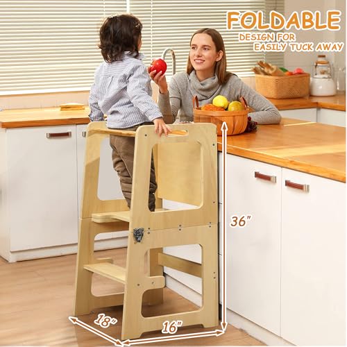 VECELO-Foldable-Toddler-Tower-Kitchen-Stool-for-Kids-Learning-Tower-with-Anti-Tip-Railing-Sturdy-Frame-Stable-Anti-Slip-Toddler-Kitchen-Stool-Helper-with-Chalkboard-for-Kitchen-Bathroom VECELO Foldable Toddler Tower Kitchen Stool for Kids Learning Tower with Anti Tip Railing Sturdy Frame Stable Anti Slip Toddler Kitchen Stool Helper with Chalkboard for Kitchen Bathroom