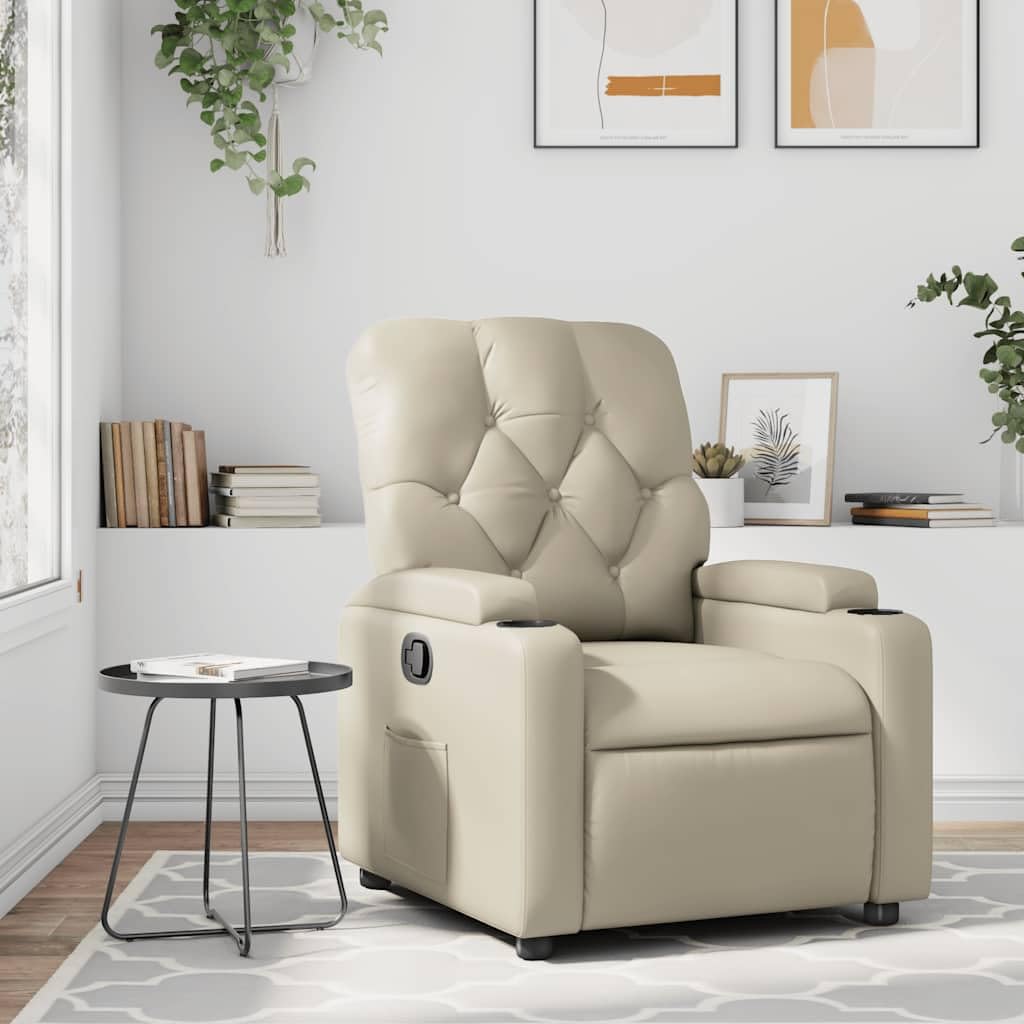 Fauteuil de relaxation en cuir crème avec porte-gobelet pour vos soirées cinéma