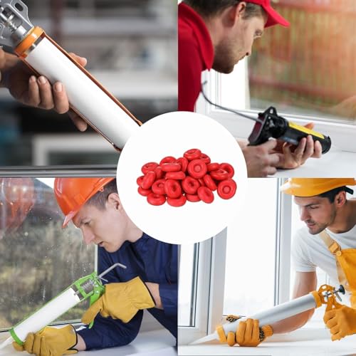 Image of Caulk Tube Sealer Caps Caulk Saver Caps Caulking Tube Sealing Caps Caulk Finishing Tool Caulk Saver Cover Latex Seal Covers for Sealing and Preserving, Red (50 Pcs)
