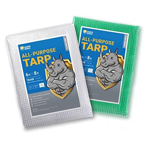 GUARD SHIELD Clear Tarp 2 Pack Bundle White and Green 6X8 Feet Heavy Duty Waterproof Greenhouse Outdoor Garden Poly Cover UV Resistant 10mil Cover