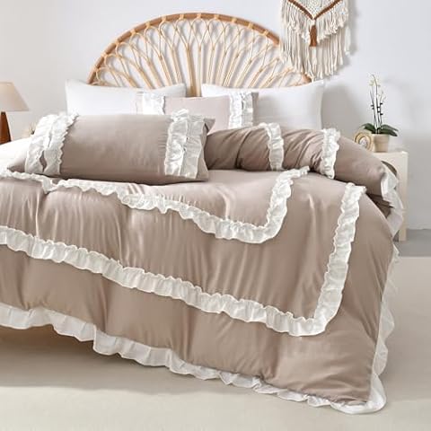 Bedorm Taupe Ruffle Comforter Set Cover