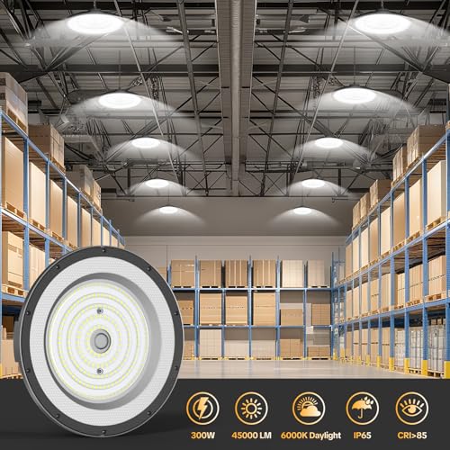 Image of AIKVSXER 6 Pack 300W UFO LED High Bay Light, 45000LM 6000K LED Shop Light