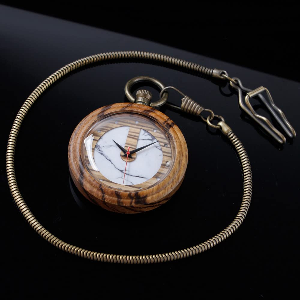 Orologio da esterno, Orologi da tasca antichi in legno di bambù vintage fatti a mano con catena uomo e confezione regalo
