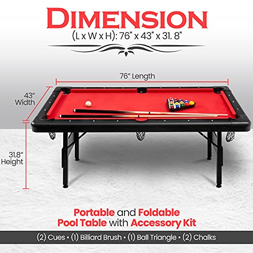 SereneLife 6 Ft. Portable Pool Table, Billiards Table, Easy Folding for
