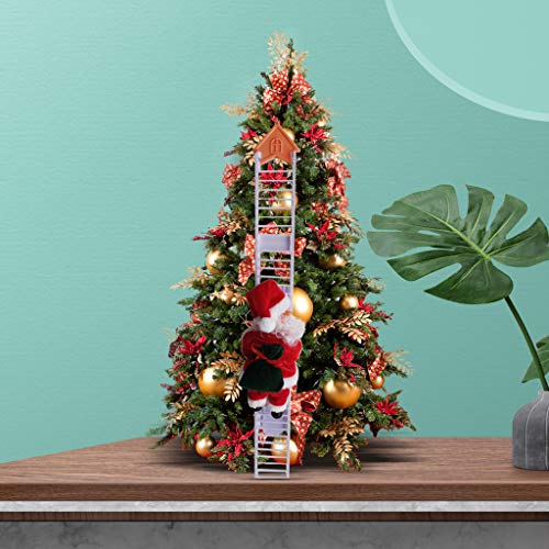 OLOPE Christmas Creative Decoration Ornaments 2020, Santa Claus Climbing Ladder Electric Climbing Rope Hanging Xmas Ornament Santa Plush Doll Toys Sets (White)