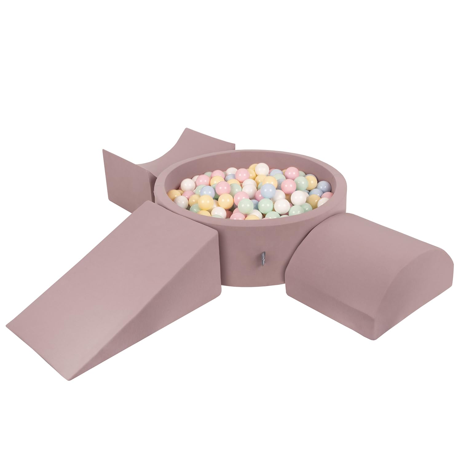 KiddyMoon Area di Gioco in Schiuma con Tondo Piscina di Palline (300 Palline) per Bambini, Erica: Blu Pastello/Giallo Pastello/Bianco/Menta/Rosa Chiaro